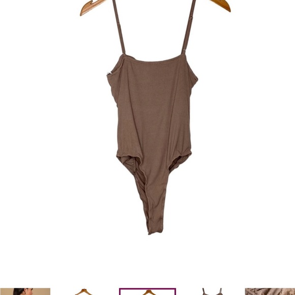 Lulus Ruche Order Taupe Ribbed Ruched Cami Tank Bodysuit Women’s Size Medium - Picture 4 of 5